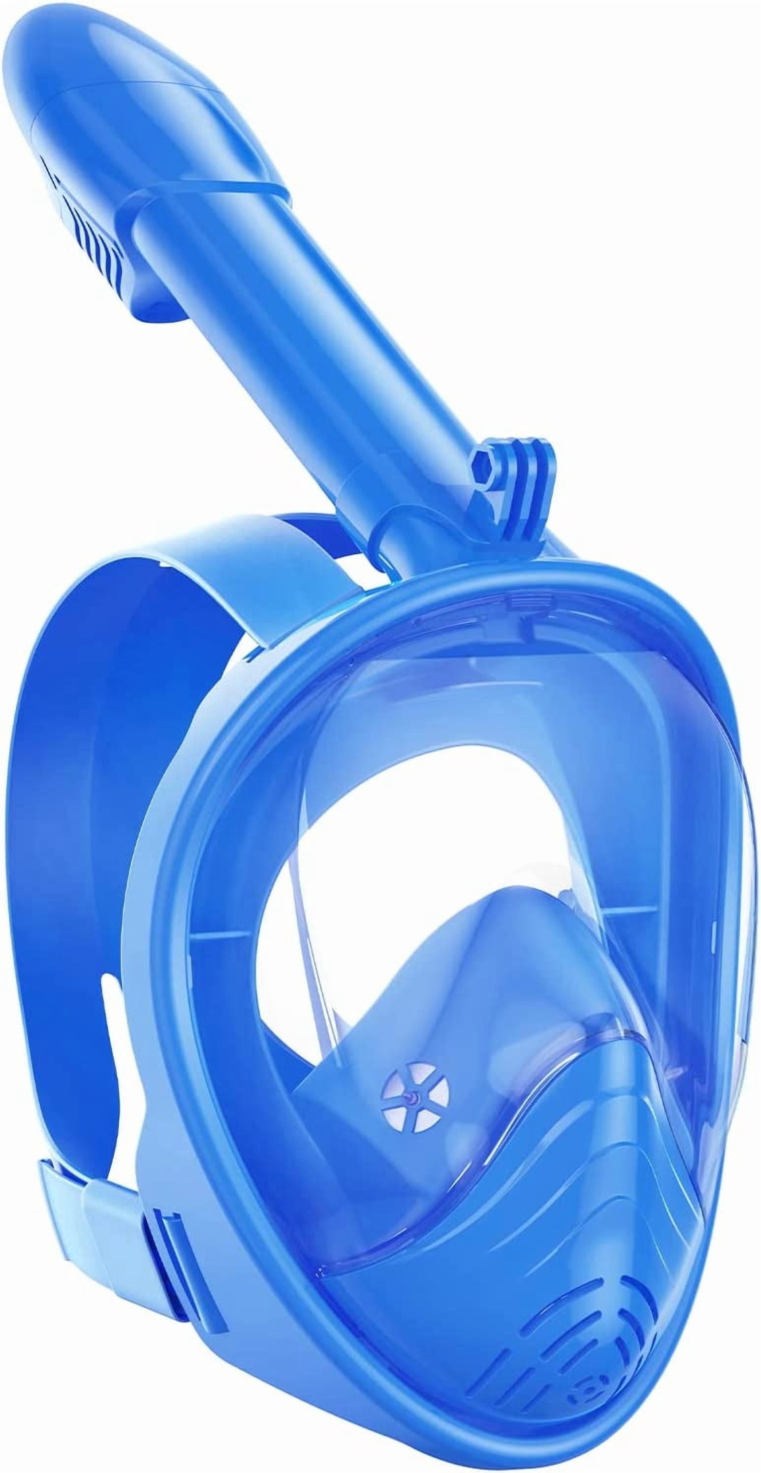 Gintenco Full Face Snorkel Mask, Kids Diving Mask with Innovated Anti-Leak Snorkeling Gear 180 Panoramic View with Removable Camera Mount Blue