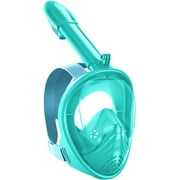 Gintenco Full Face Snorkel Mask, Kids Diving Mask with Innovated Anti- Leak Snorkeling Gear 180 Panoramic View with Removable Camera Mount Green