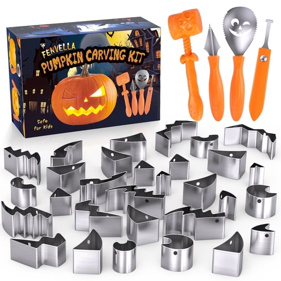 Gintenco Pumpkin Carving Tool & Kit, with Stainless Steel Molds, Decorating Kit 25pcs