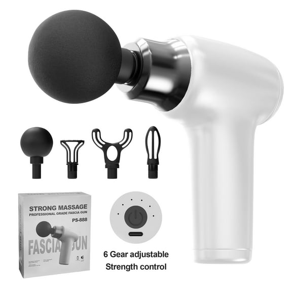 Gintenco Handheld Massage Gun with 4 Heads, Ultra-Quiet Portable Electric Fascia Gun, Deep Tissue, White