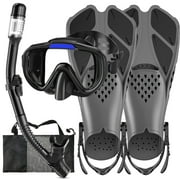 Gintenco Snorkel Set for Adult,4 in 1 Snorkel Set with Panoramic View,snorkeling gear for adults,Snorkeling and Travel Bag for Swimming BK-L
