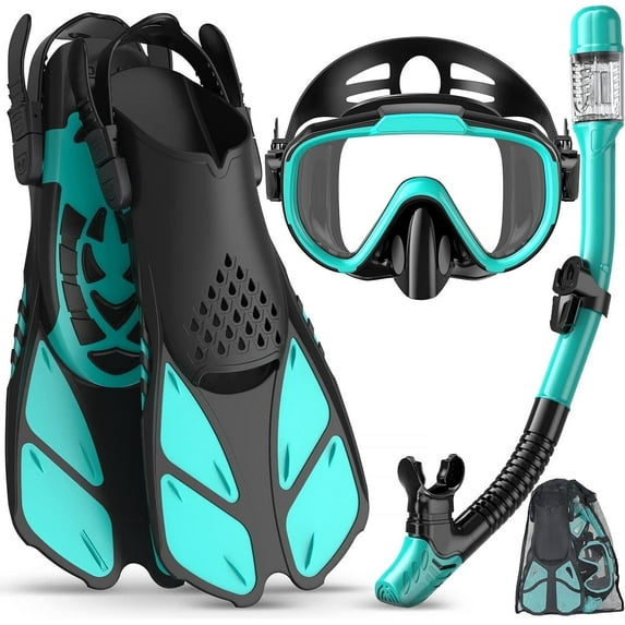 Gintenco Snorkel Set for Adult,4 in 1 Snorkel Set with Panoramic View,snorkeling gear for adults,Snorkeling and Travel Bag for Swimming GR-L