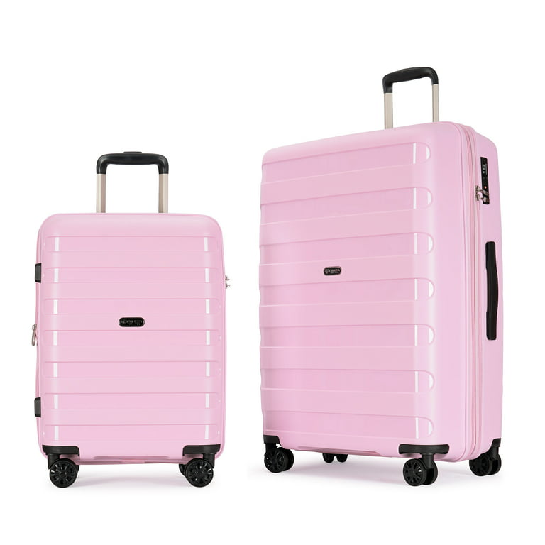 Ginza Travel 2 Piece Expandable Hard Side Luggage Set,Spinner Suitcase with  Tsa Lock,Pink