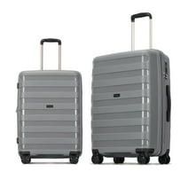 Ginza Travel 2 Piece Expandable Hardshell Luggage Set,Suitcase with Wheels and TSA Lock,Gray
