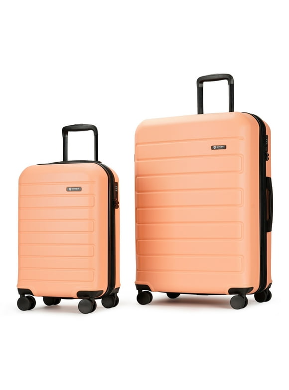 Ginza Travel 2 Piece Hardside Expandable Luggage Sets ABS Hardshell Lightweight Double Spinner Wheels Suitcase,Bright Orange