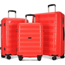 Ginza Travel 3 Piece Expandable Luggage Set,Hardside Suitcse with TSA Lock and Spinner Wheels,Red