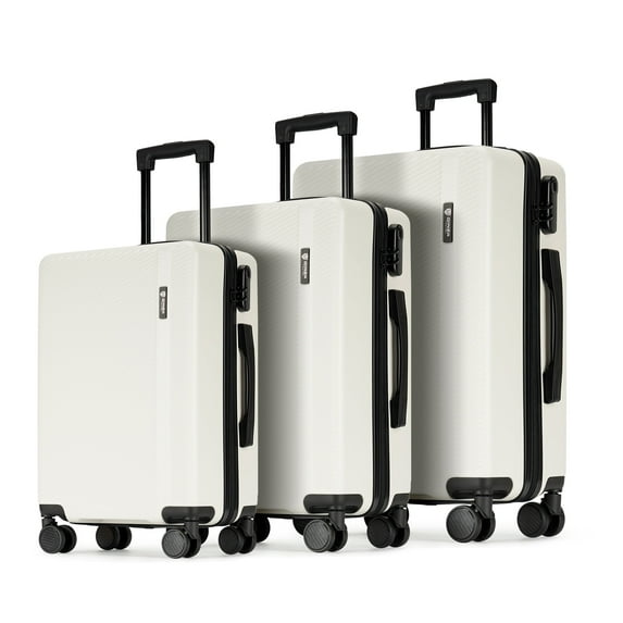 Ginza Travel 3 Piece Hardshell Luggage Set Hardside Lightweight Suitcase with Lock Spinner Wheels 20in24in28in.(White)