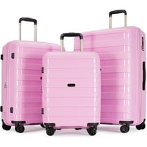 Ginza Travel 3 Piece Hardside Expandable Luggage Set,Suitcase with Spinner Wheels and TSA Lock,Pink