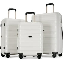 Ginza Travel 3 Piece Hardside Expandable Luggage Set,Suitcase with Spinner Wheels and TSA Lock,White