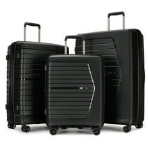 Ginza Travel 3 Piece Hardside Expandable Luggage Sets (20"/25"/28"),PP Hard Shell Suitcase Sets Double Spinner Wheels,Black