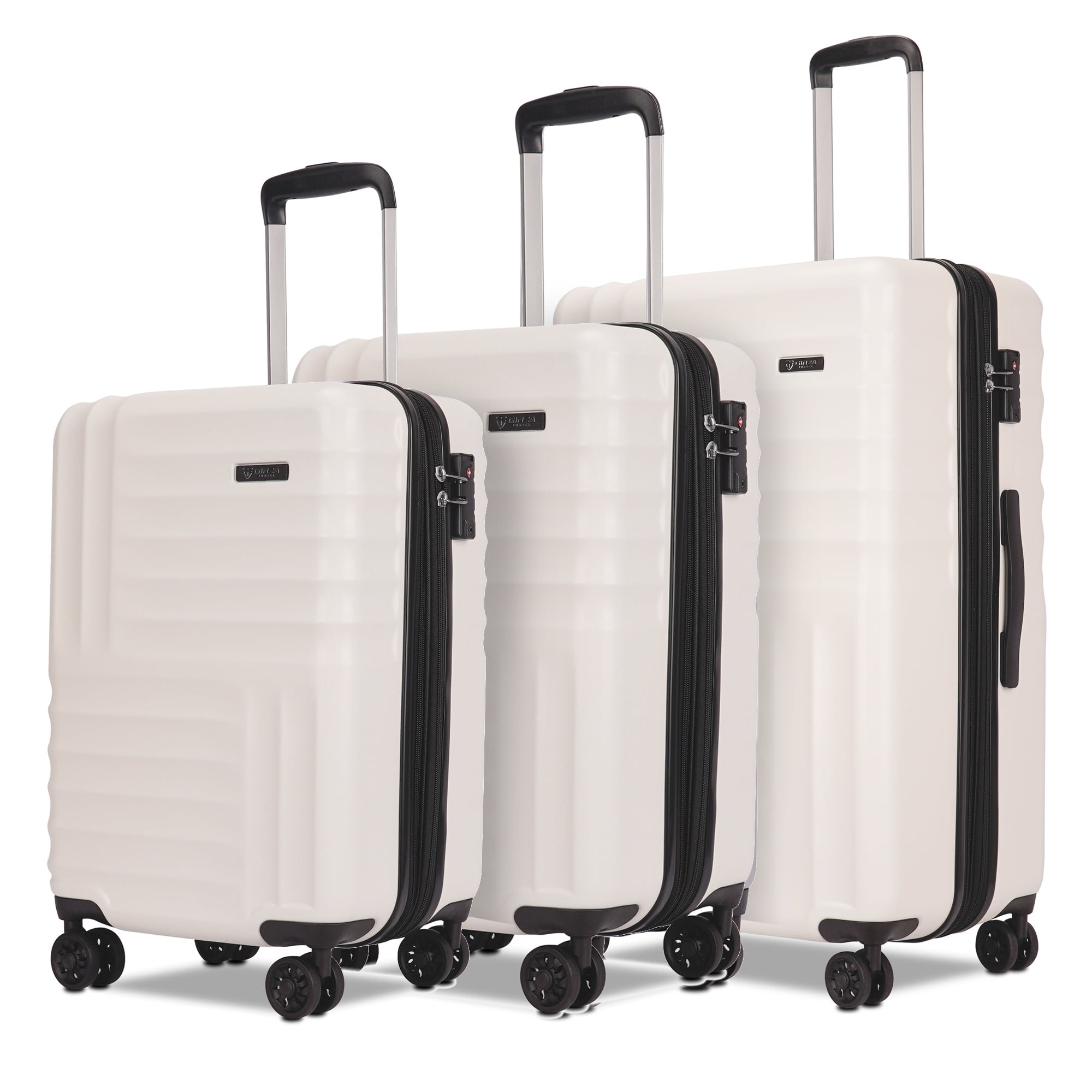 Ginza Travel 3 Piece Hardside Expandable Luggage Sets ,Large Travel Suitcase with Wheels,White