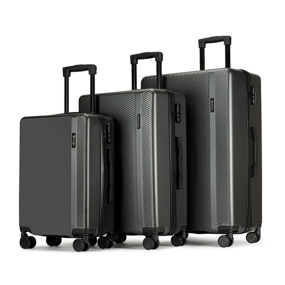 Ginza Travel 3 Piece Luggage Sets ABS Hardshell Hardside Lightweight Suitcase with Durable Spinner Wheels,Gray