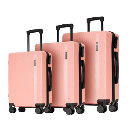 Ginza Travel 3 Piece Luggage Sets ABS Hardshell Hardside Lightweight Suitcase with Durable Spinner Wheels,Pink