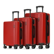 Ginza Travel 3 Piece Luggage Sets ABS Hardshell Hardside Lightweight Suitcase with Durable Spinner Wheels,Red