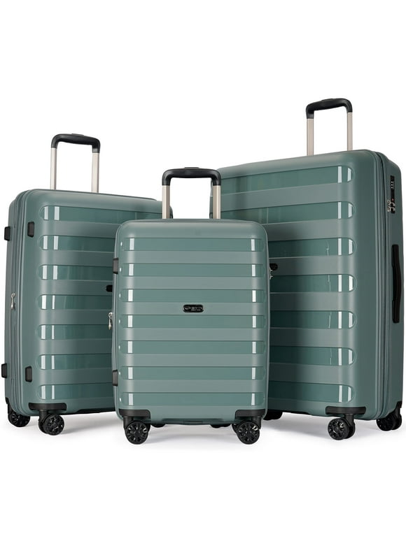 Ginza Travel 3 Piece Luggage Sets,Expandable PP Hard Shell Luggage Set Double Spinner Wheels Suitcase,Green