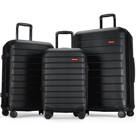 GinzaTravel 3 Piece Expandable Luggage Sets,Large Hard Side Suitcase with Wheels&TSA Lock,Black