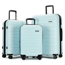 GinzaTravel 3 Piece Hardside Expandable Luggage Sets,ABS Hard Shell Suitcase with Spinner Wheels,Celeste