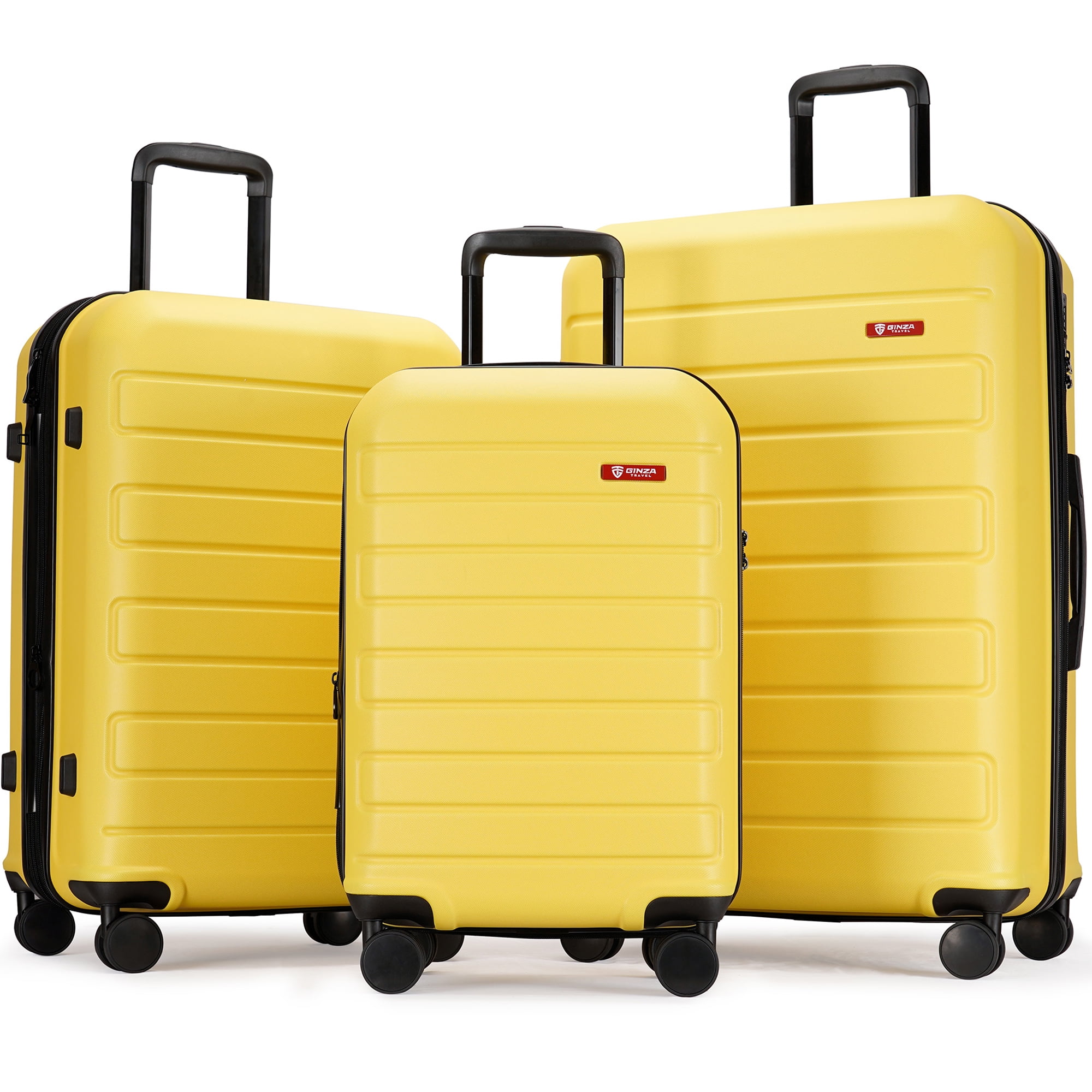 GinzaTravel 3 Piece Expandable Hardside Luggage Sets,Hard Shell Suitcase with Wheels,Yellow