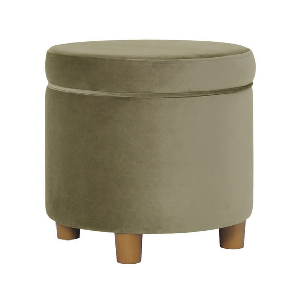 Gio Storage Ottoman, 19 Inch Round Lift Top, Sage Green Velvet Fabric