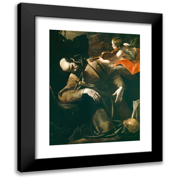 Gioacchino Assereto 15x18 Black Modern Framed Museum Art Print Titled - St. Francis of Assisi in Ecstasy Before a Cherub with a Violin (1628-1630)