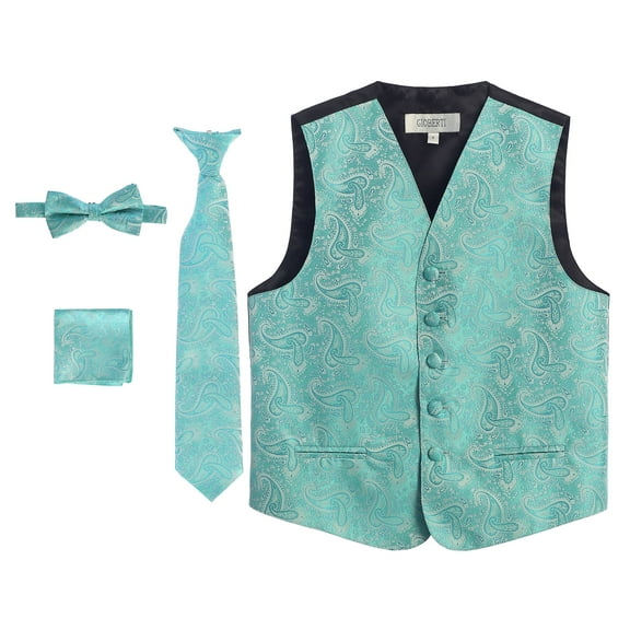 Gioberti Kids and Boys 4pc Paisley Vest Set - Vest, Bowtie, Tie, Pocket Square