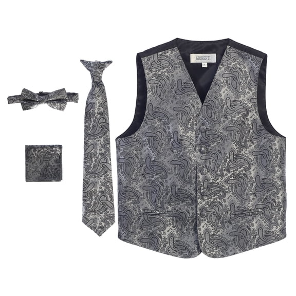 Gioberti Kids and Boys 4pc Paisley Vest Set - Vest, Bowtie, Tie, Pocket Square