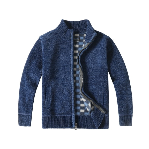 Gioberti Boy's Knitted Chenille Cardigan Sweater with Flannel Lining