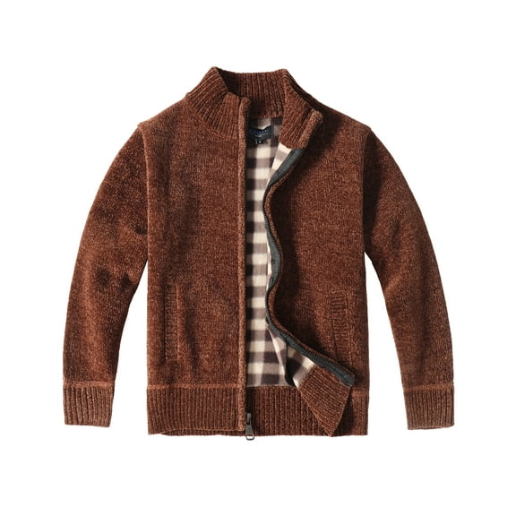 Gioberti Boy's Knitted Chenille Cardigan Sweater with Flannel Lining