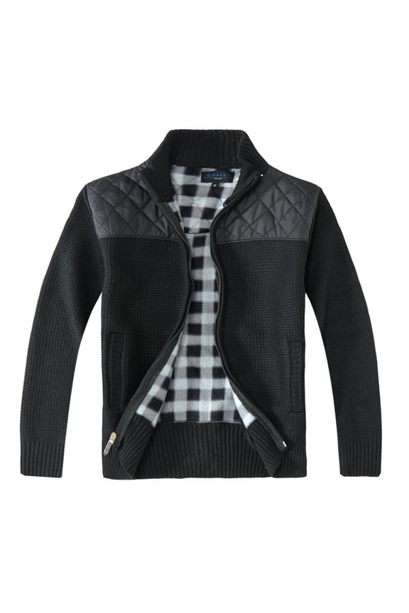 Boy's Knitted Full Zip Cardigan Sweater with Soft Brushed Flannel Lining