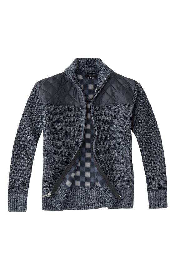 Boy's Knitted Full Zip Cardigan Sweater with Soft Brushed Flannel Lining
