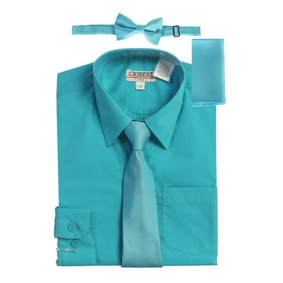 Gioberti Boy's Long Sleeve Dress Shirt   Solid Tie, Bow Tie, and Hanky