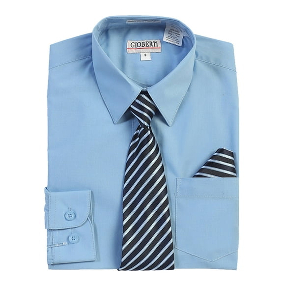 Gioberti Boy's Long Sleeve Dress Shirt   Stripe Tie, Bow Tie and Hanky