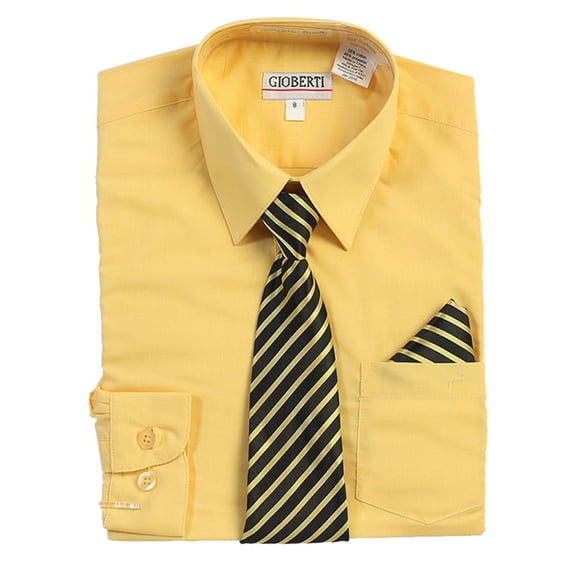 Gioberti Boy's Long Sleeve Dress Shirt   Stripe Tie, Bow Tie and Hanky