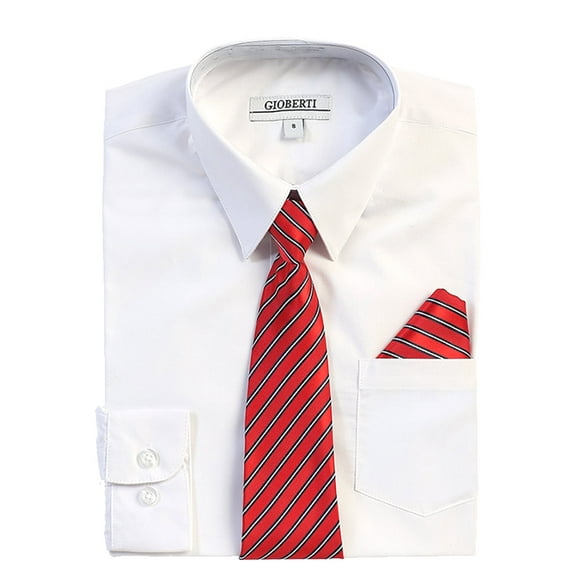 Gioberti Boy's Long Sleeve Dress Shirt   Stripe Tie, Bow Tie and Hanky