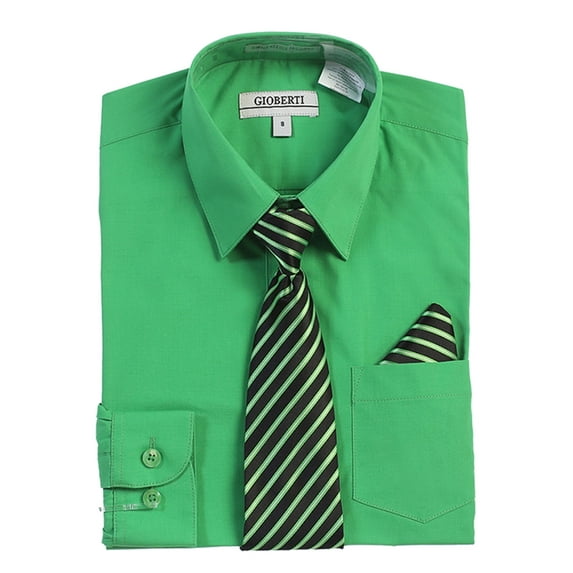 Gioberti Boy's Long Sleeve Dress Shirt + Stripe Tie, Bow Tie and Hanky