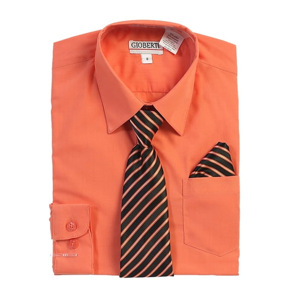 Gioberti Boy's Long Sleeve Dress Shirt + Stripe Tie, Bow Tie and Hanky