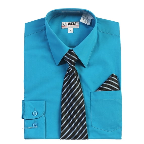 Gioberti Boy's Long Sleeve Dress Shirt + Stripe Tie, Bow Tie and Hanky