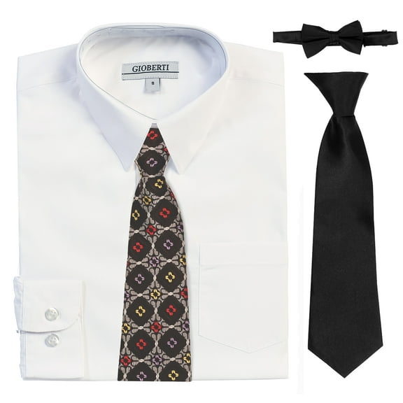 Gioberti Boy's Long Sleeve Dress Shirt with Design Tie Set