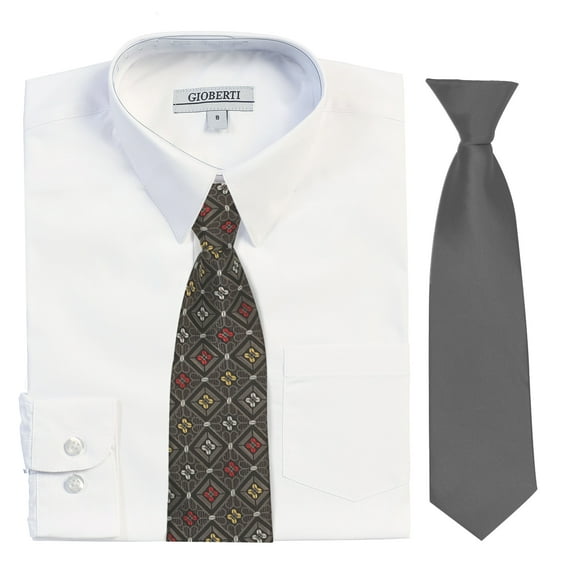 Gioberti Boy's Long Sleeve Dress Shirt with Design Tie Set