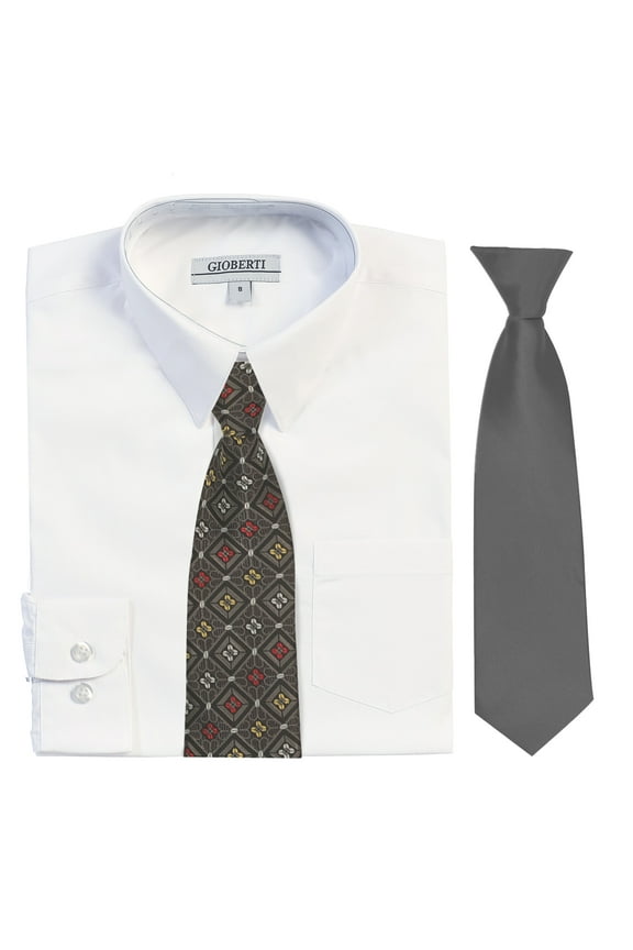 Boy's Long Sleeve Dress Shirt with Design Tie Set