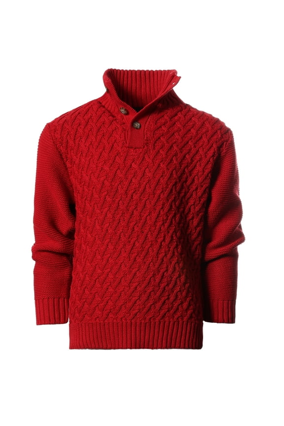 Boy's Mock Neck Pullover Knitted Sweater Color: Red Size: 16