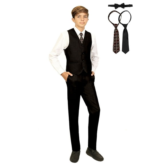 Gioberti Boys 5 Piece Vest and Pants Set with Shirt and Ties
