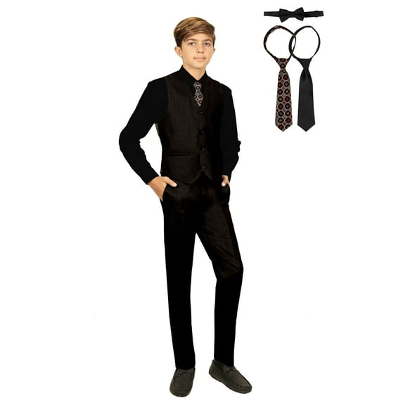 Gioberti Boys 5 Piece Vest and Pants Set with Shirt and Ties