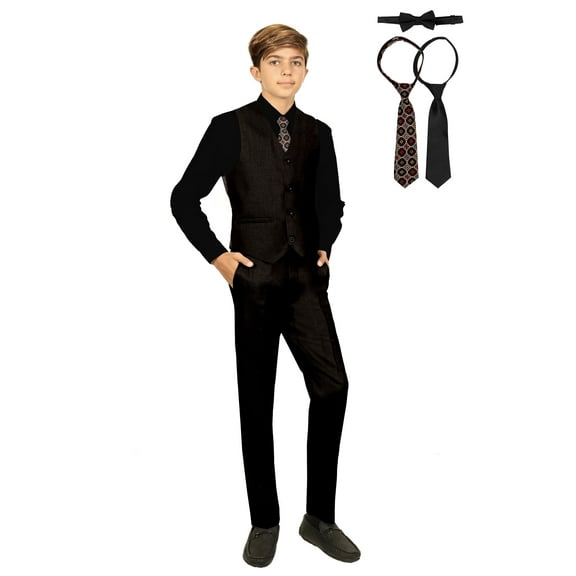 Gioberti Boys 5 Piece Vest and Pants Set with Shirt and Ties