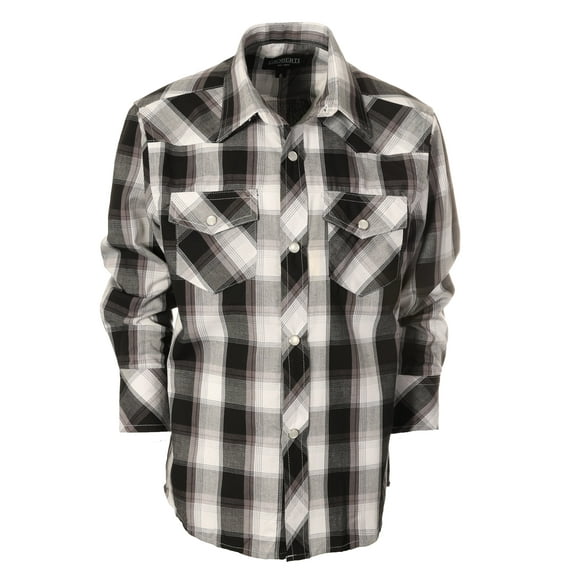 Gioberti Boys Casual Western Plaid Long Sleeve Pearl Snaps Shirt