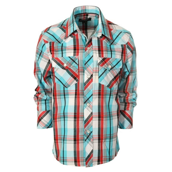 Gioberti Boys Casual Western Plaid Long Sleeve Pearl Snaps Shirt