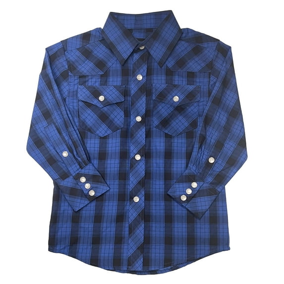 Gioberti Boys Casual Western Plaid Long Sleeve Pearl Snaps Shirt