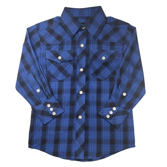 Gioberti Boys Casual Western Plaid Long Sleeve Pearl Snaps Shirt