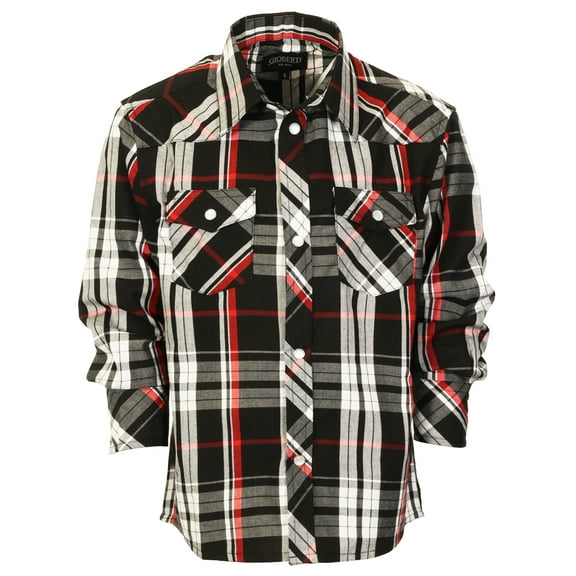 Gioberti Boys Casual Western Plaid Long Sleeve Pearl Snaps Shirt