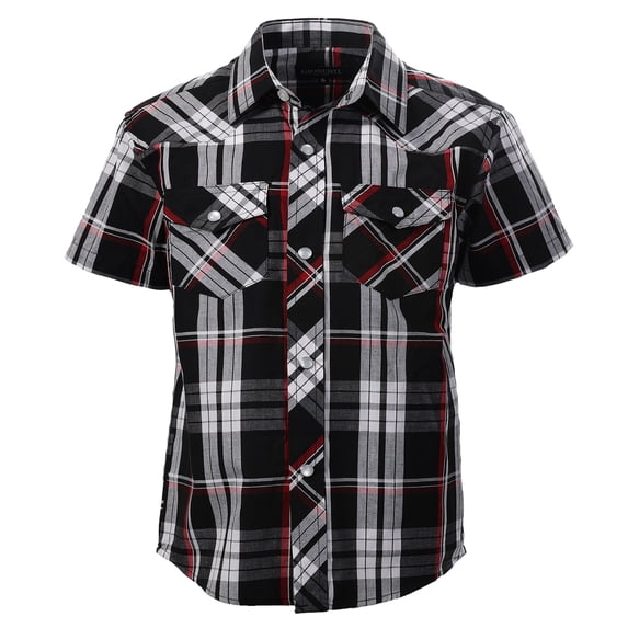 Gioberti Boys Casual Western Plaid Pearl Snap-on Buttons Short Sleeve Shirt